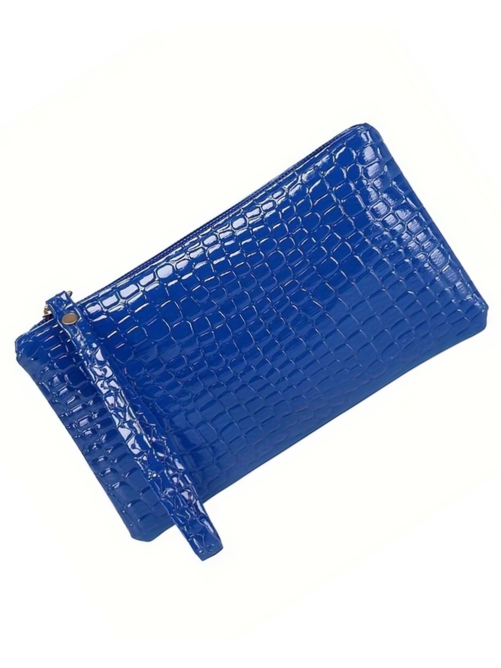 Blue Croc-Embossed Wristlet Clutch